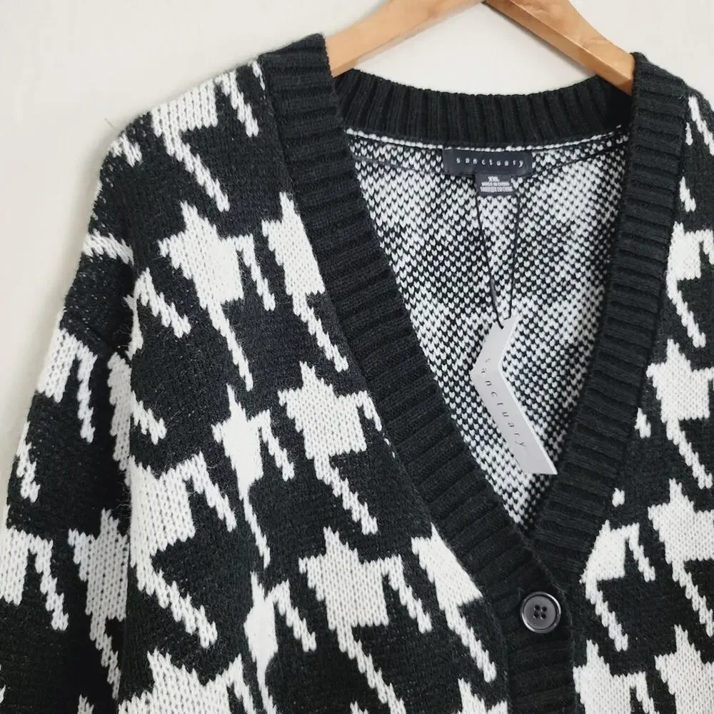 Sanctuary Warms My Heart Houndstooth Cardigan Sweater Black White 2X NWT - Picture 4 of 9